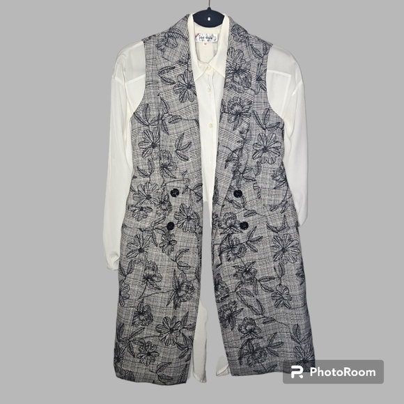 Calvin Klein Grey Casual Plaid Floral Embroidery Coat Dress Sz2 - Picture 8 of 12